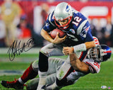 Michael Strahan Signed NY Giants 16x20 Tackling Brady Photo- Beckett W *Black