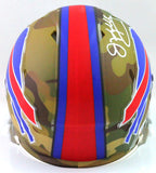 Jim Kelly Autographed Buffalo Bills Camo Mini Helmet- Beckett W *White