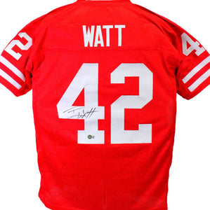 TJ Watt Autographed Red College Style Jersey- Beckett W Hologram *Black