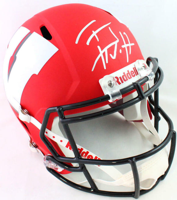 TJ Watt Autographed Wisconsin Badgers Amp Speed F/S Helmet- Beckett W *Silver