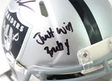 Bryan Edwards Autographed Raiders Mini Helmet w/ Just Win Baby- Beckett W *Black