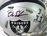 Bryan Edwards Autographed Raiders Mini Helmet w/ Just Win Baby- Beckett W *Black