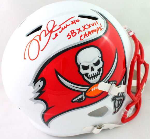 Mike Alstott Autographed Buccaneers Flat White Speed Helmet SBC- Beckett W *Red