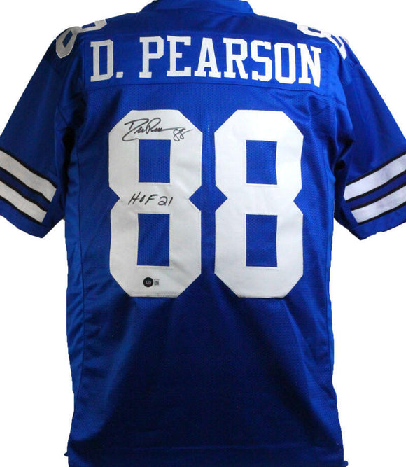 Drew Pearson Autographed Blue Pro Style Jersey w/ HOF- Beckett W Hologram *Black