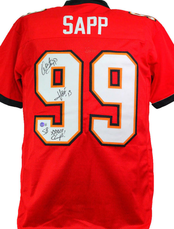 Warren Sapp Autographed Red Pro Style Jersey w/ 2 Insc- Beckett W *Black