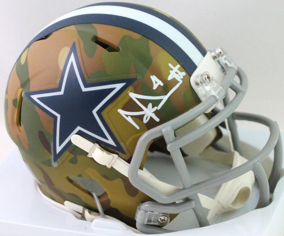 Dak Prescott Autographed Dallas Cowboys Camo Mini Helmet- Beckett W *White