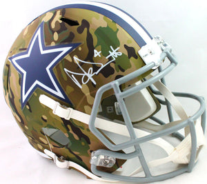 Dak Prescott Autographed Dallas Cowboys Camo Full Size Helmet- Beckett W *White