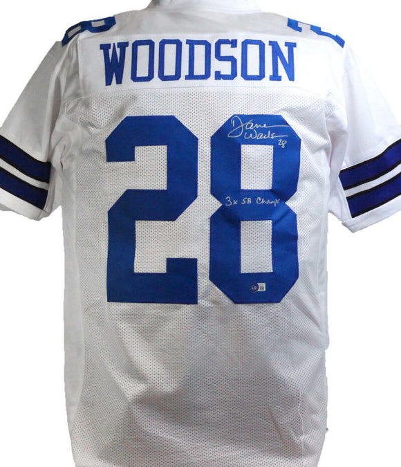 Darren Woodson Autographed White Pro Style Jersey w/ 3x SB Insc- Beckett W *Sil