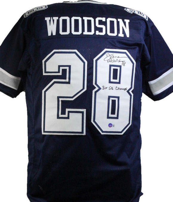 Darren Woodson Autographed Blue w Wte Num Pro Style Jersey Insc- Beckett W *Blk