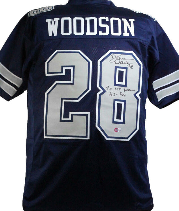 Darren Woodson Autographed Blue w Grey Num Pro Style Jersey Insc- Beckett W *Blk