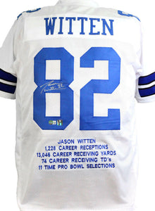 Jason Witten Autographed White STAT Pro Style Jersey - Beckett W *Silver