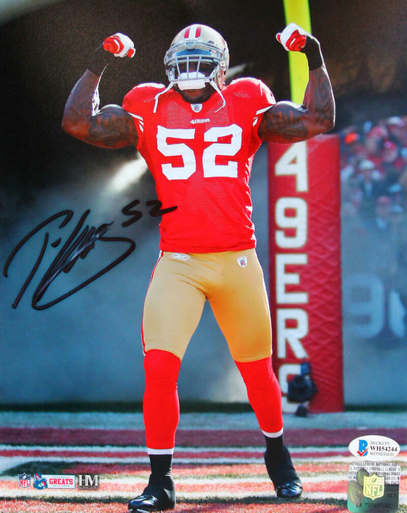 Patrick Willis Signed San Francisco 49ers Flexing 8x10 HM Photo- Beckett W *Blk