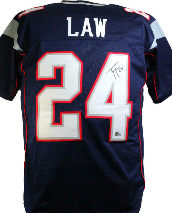 Ty Law Autographed Blue Pro Style Jersey- Beckett W Hologram *Black