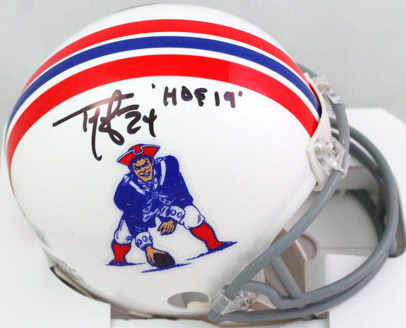 Ty Law Autographed New England Patriots 65-81 TB Mini Helmet HOF- Beckett W *Blk