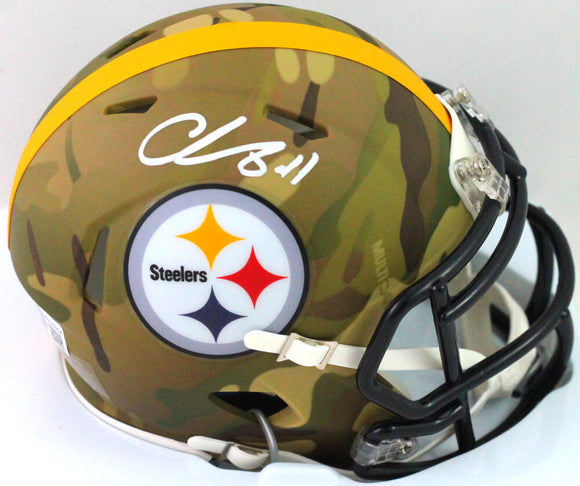 Chase Claypool Autographed Pittsburgh Steelers Camo Mini Helmet- Beckett W*White