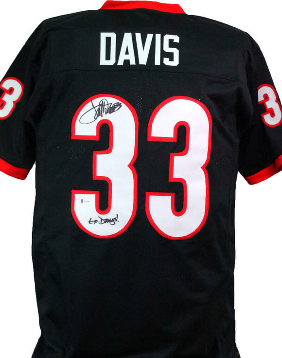 Terrell Davis Autographed Black College Style Jersey- Beckett W *Black