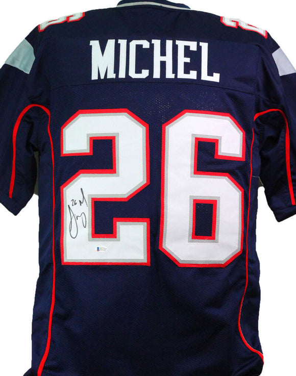 Sony Michel Autographed Blue Pro Style Jersey- Beckett W *Black