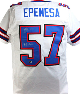 AJ Epenesa Autographed White Pro Style Jersey w/ Bills Mafia- Beckett W *Silver