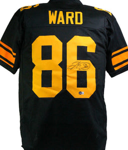 Hines Ward Autographed Black w/ Yellow Num Pro Style Jersey- Beckett W *Black