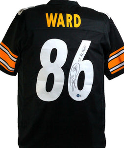 Hines Ward Autographed Black w/ White Num Pro Style Jersey w SBM- Beckett W *Blk