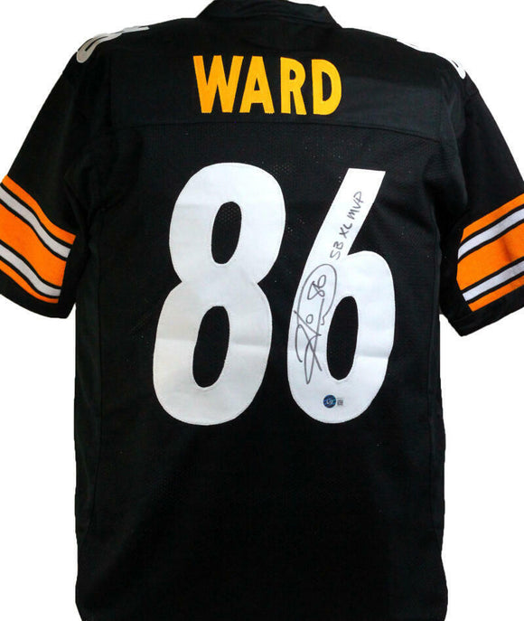 Hines Ward Autographed Black w/ White Num Pro Style Jersey w SBM- Beckett W *Blk