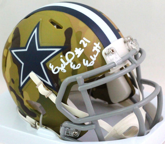 Ezekiel Elliott Autographed Dallas Cowboys Camo Mini Helmet- Beckett W *White