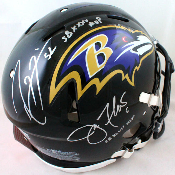 Joe Flacco/Ray Lewis Signed Ravens Speed Authentic F/S Helmetw/Insc.-JSA/Beckett