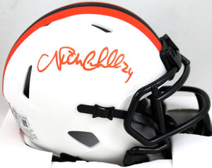 Nick Chubb Autographed Browns Lunar Speed Mini Helmet-Beckett W Hologram *Orange