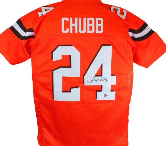 Nick Chubb Autographed Orange Pro Style Jersey- Beckett W Hologram *Black