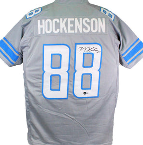 TJ Hockenson Autographed Grey Pro Style Jersey- Beckett W Holo *Black