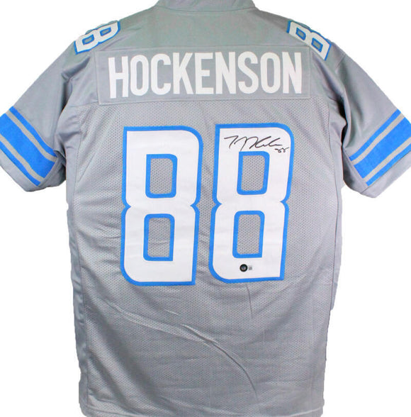 TJ Hockenson Autographed Grey Pro Style Jersey- Beckett W Holo *Black