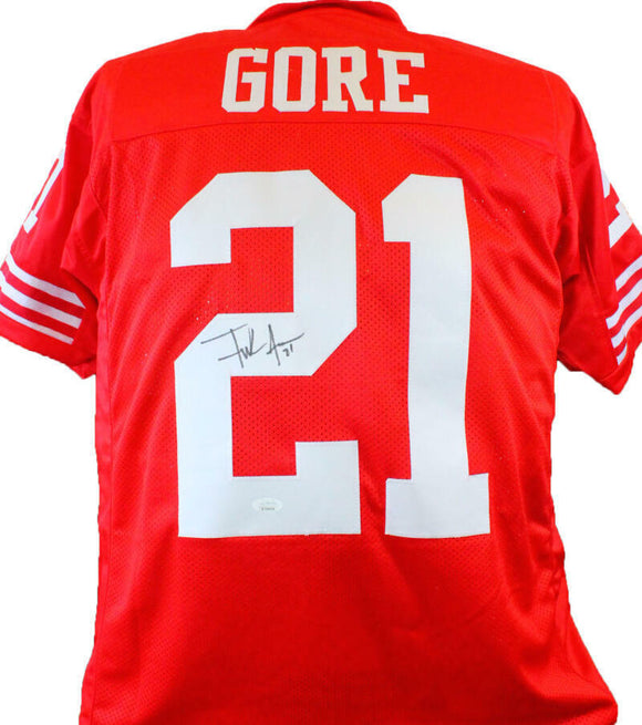 Frank Gore Autographed Red Pro Style Jersey- JSA Witnessed Auth *2