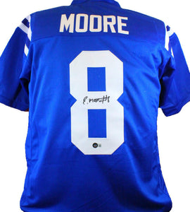 Elijah Moore Autographed Blue College Style Jersey - Beckett W Hologram *Black