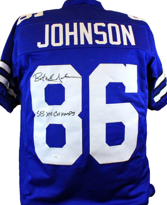 Butch Johnson Autographed Blue Pro Style Jersey W/ SB- JSA Witnessed Auth