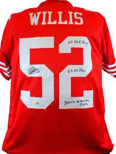 Patrick Willis Autographed Red Pro Style Jersey w/ 3 Insc- BA W Hologram *Black