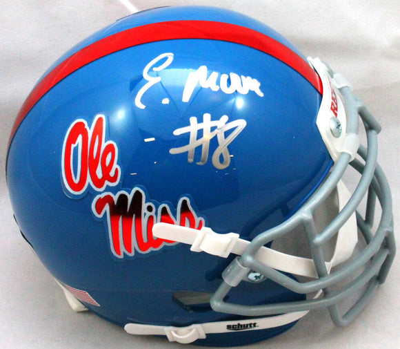 Elijah Moore Signed Ole Miss Schutt Mini Helmet- Beckett W Hologram *Silver