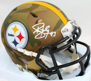 Troy Polamalu Autographed Steelers Camo Speed Mini Helmet - Beckett W Hologram