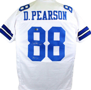 Drew Pearson Autographed White Pro Style Jersey w/ HOF- Beckett W Holo *Silver