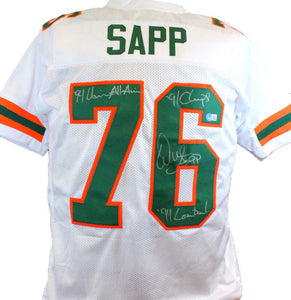 Warren Sapp Autographed White College Style Jersey w/3 Insc.- Beckett W Hologram