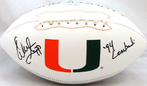 Warren Sapp Autographed Miami Hurricanes Logo Football w/ 94 Lombardi- BA W Holo