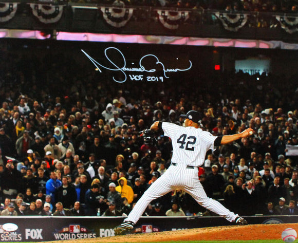 Mariano Rivera Autographed 16x20 NY Yankees Pitching W/ HOF- JSA Auth *White