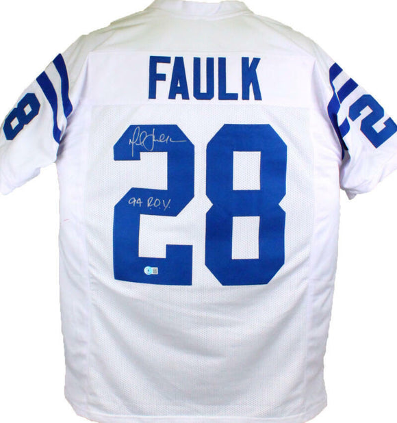 Marshall Faulk Autographed White Pro Style Jersey w/ROY- Beckett W Hologram