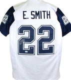 Emmitt Smith Autographed White/Blue Pro Style Jersey- Beckett W Hologram *Silver