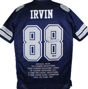 Michael Irvin Autographed Blue Pro Style STAT Jersey - Beckett W Hologram *Black