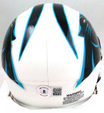 Luke Kuechly Autographed Panthers Flat White Speed Mini Helmet- Beckett W Holo