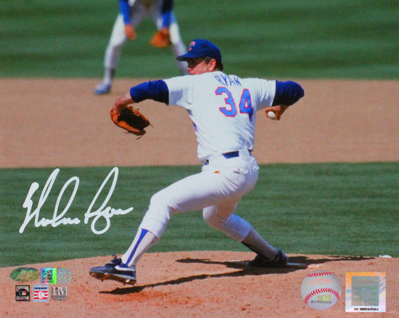 Nolan Ryan Autographed Texas Rangers 8x10 HM Pitching Back View- AIV Hologram