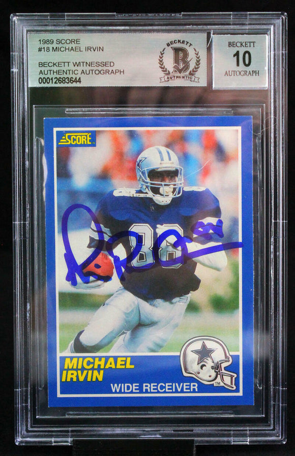 1989 Score #18 Michael Irvin Dallas Cowboys BAS Autograph 10