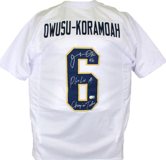 Jeremiah Owusu-Koramoah Autographed White College Style Jersey w/Insc.-BAW Holo