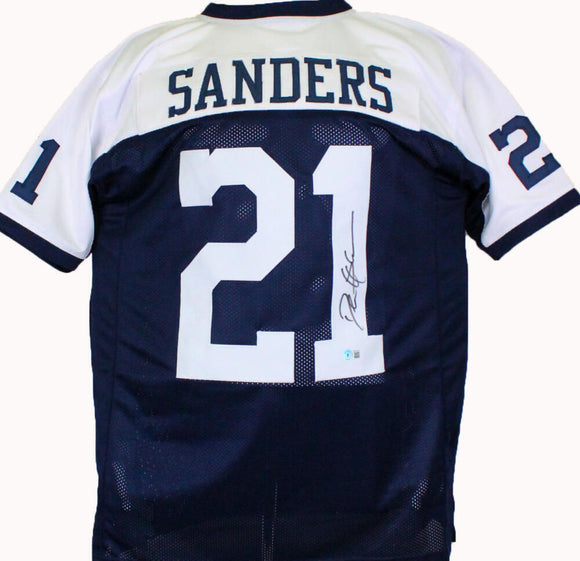 Deion Sanders Autographed White & Blue Pro Style Jersey-Beckett W Hologram