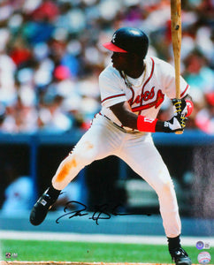 Deion Sanders Autographed Braves 16x20 Batting HM Photo-Beckett W Hologram